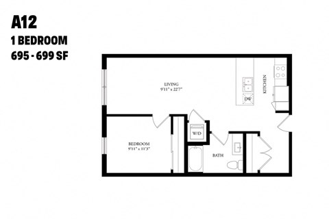 One Bedroom A12 695 - 699 SF - The Ballard Independent